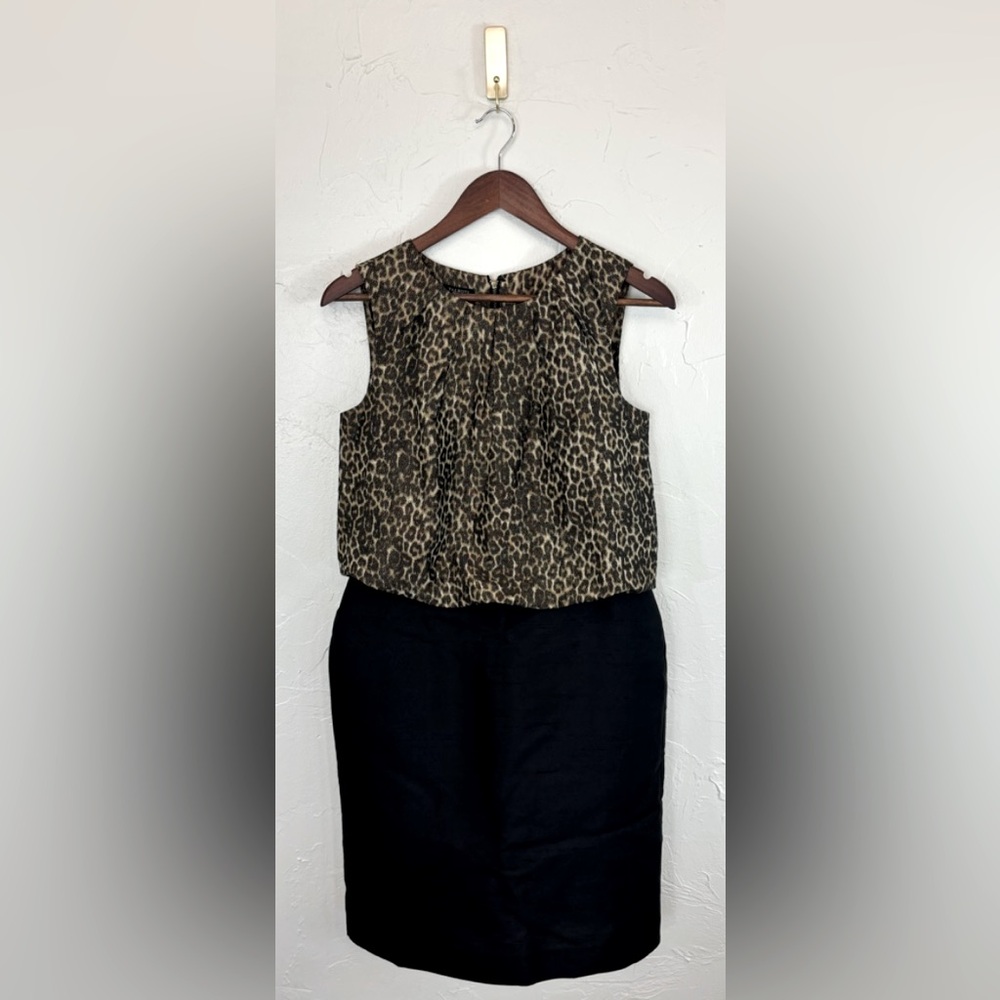 TALBOTS $189 Silk Leopard Dress Office Business Wool Sleeveless Short Black 8